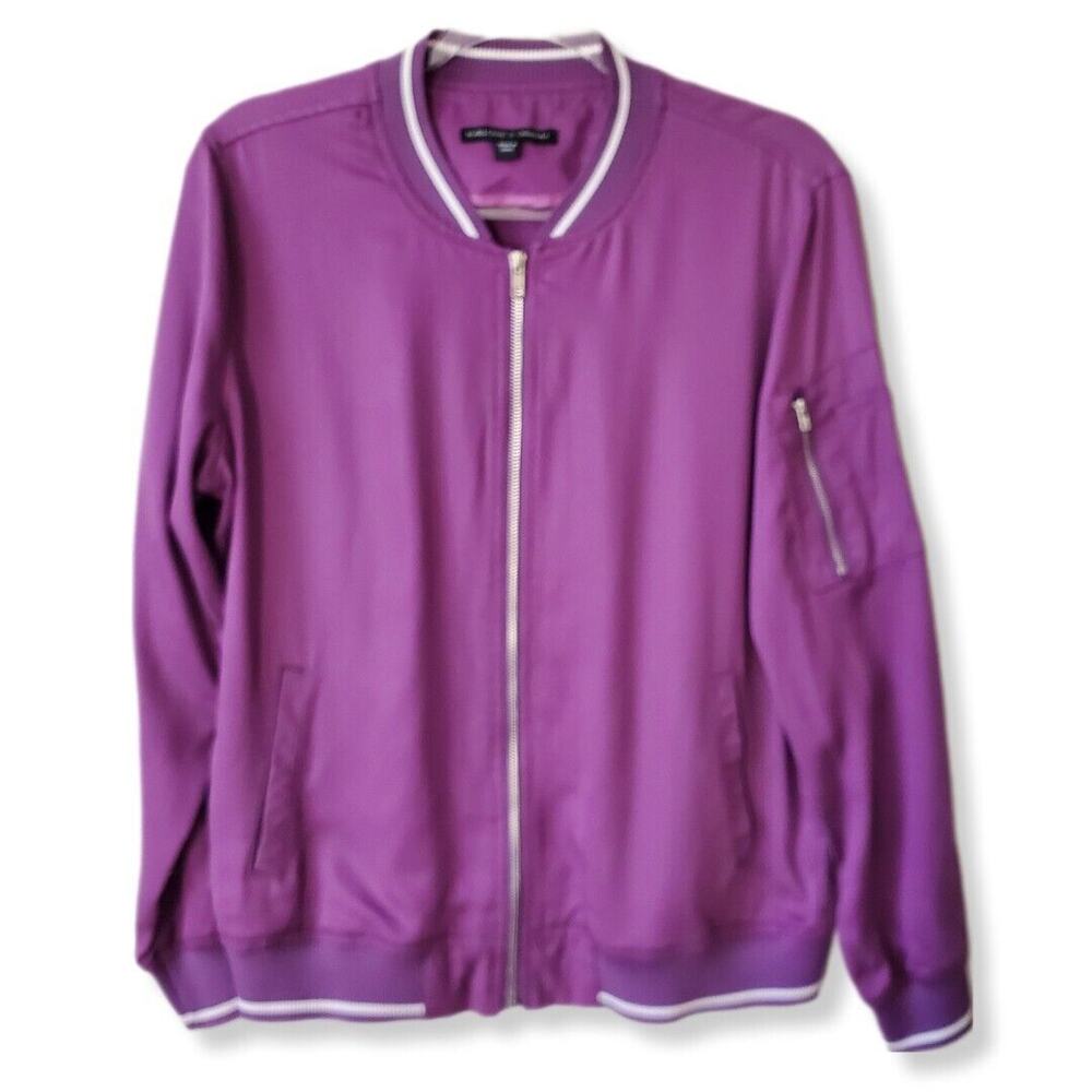 Harlowe & Graham Women Purple Bomber Jacket M Classic Preppy Lightweight NEW